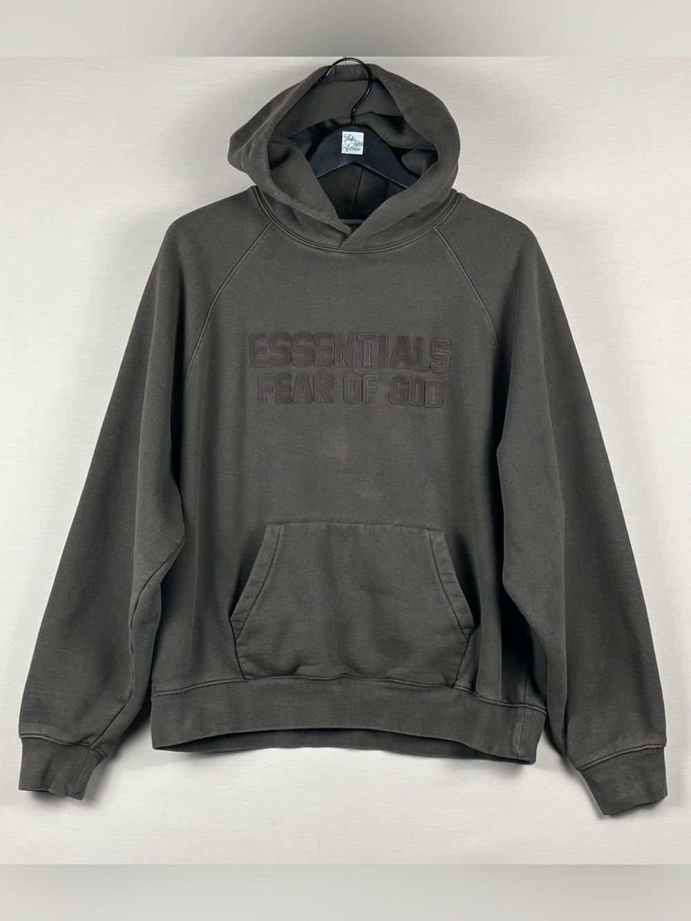 Fear of God Essentials Logo Hoodie Mens M Washed Charcoal Gray Pullover
